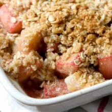 rhubarb crisp in a baking dish