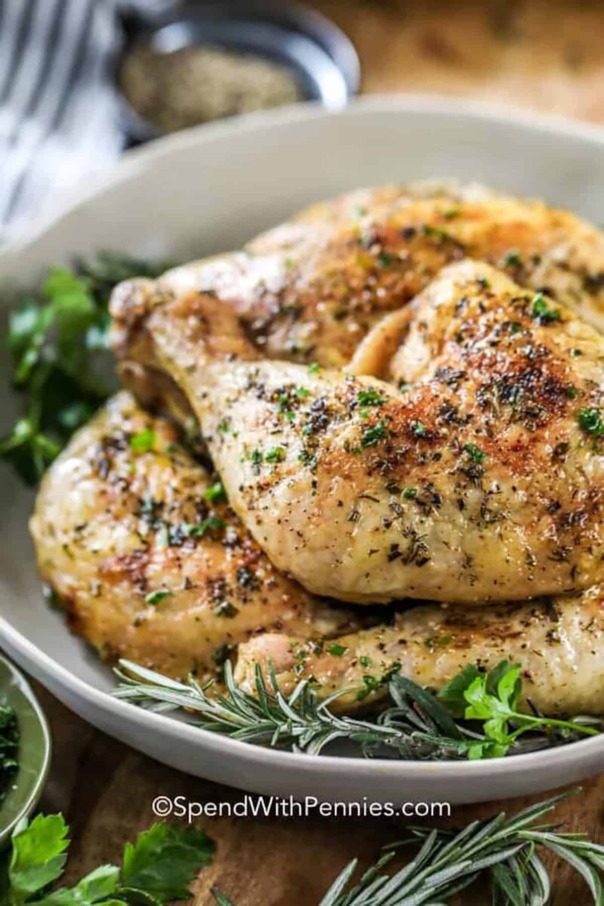 plate of juicy Baked Chicken Legs
