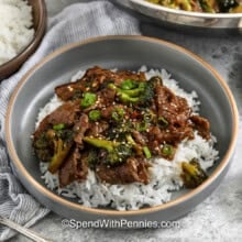 bowl of Beef and Broccoli Recipe with white rice
