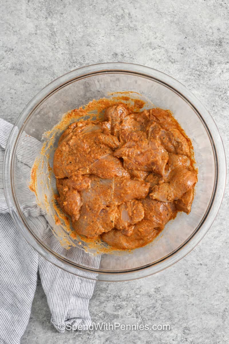 chicken in marinade to make Chicken Shawarma
