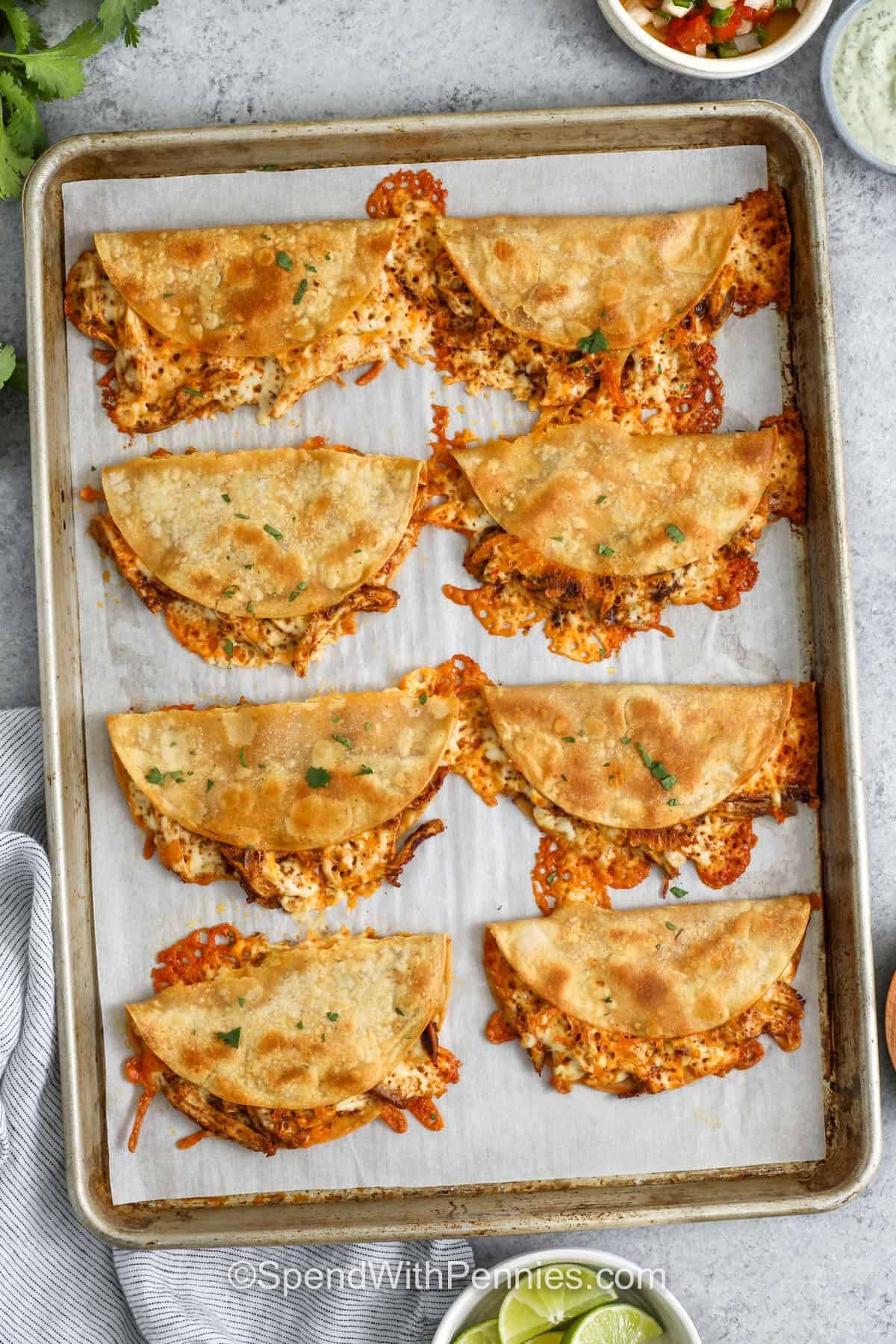 sheet pan full of Crispy Chicken Tacos