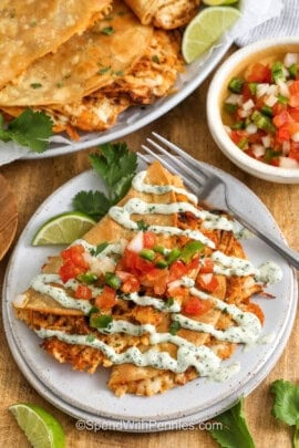 Crispy Chicken Tacos with lime creme