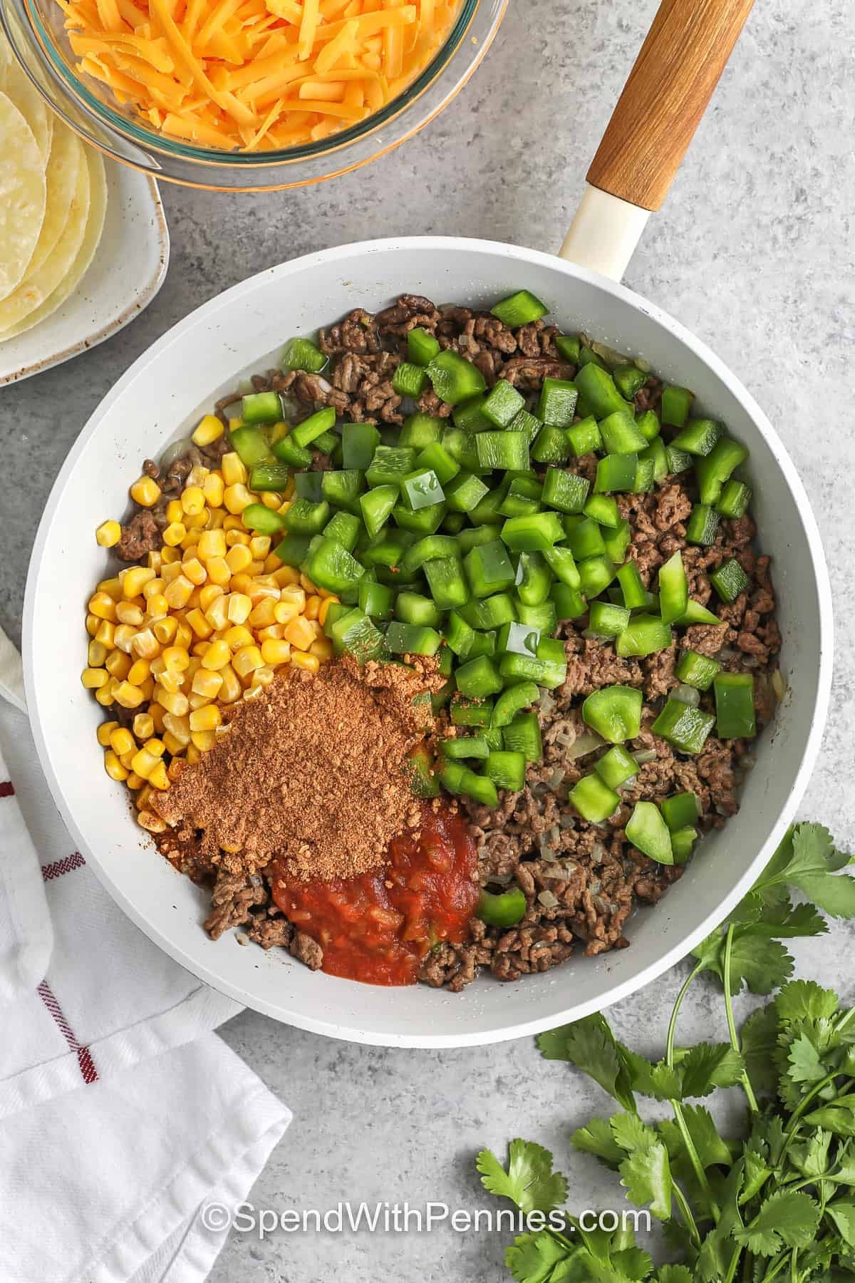 ground beef mixture in a skillet