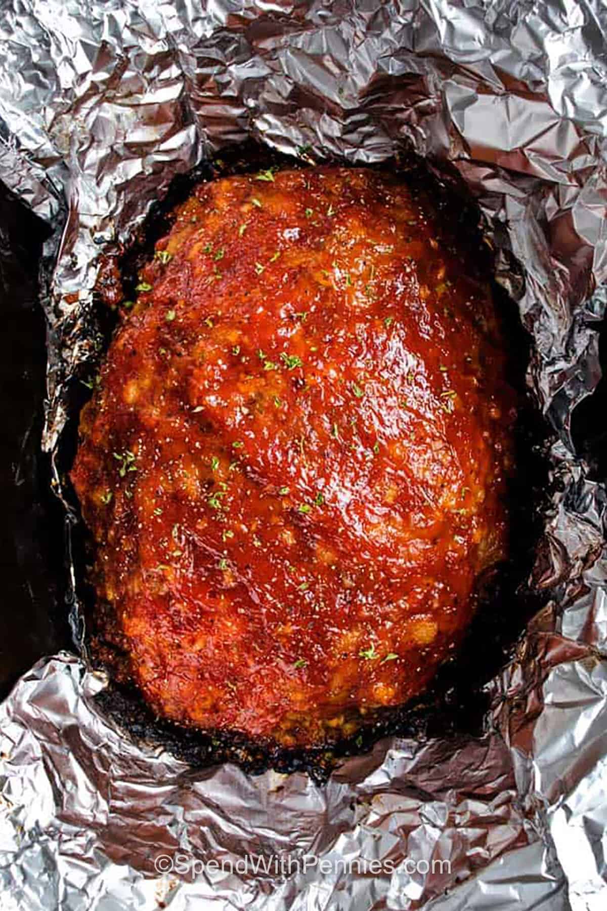 Crockpot Meatloaf in tin foil