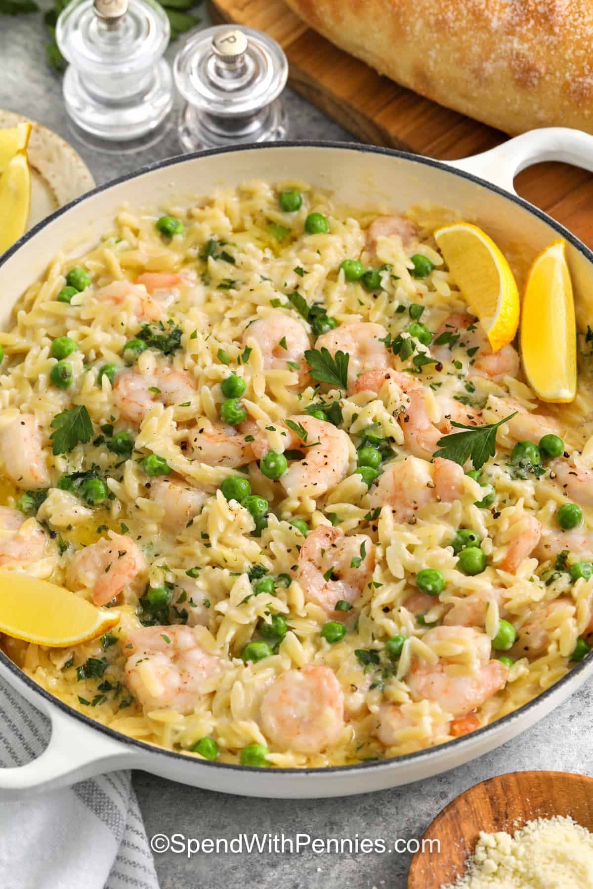 pot of Garlic Butter Shrimp Orzo