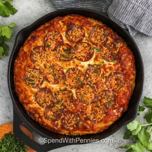 cheesy Homemade Pan Pizza in a pan