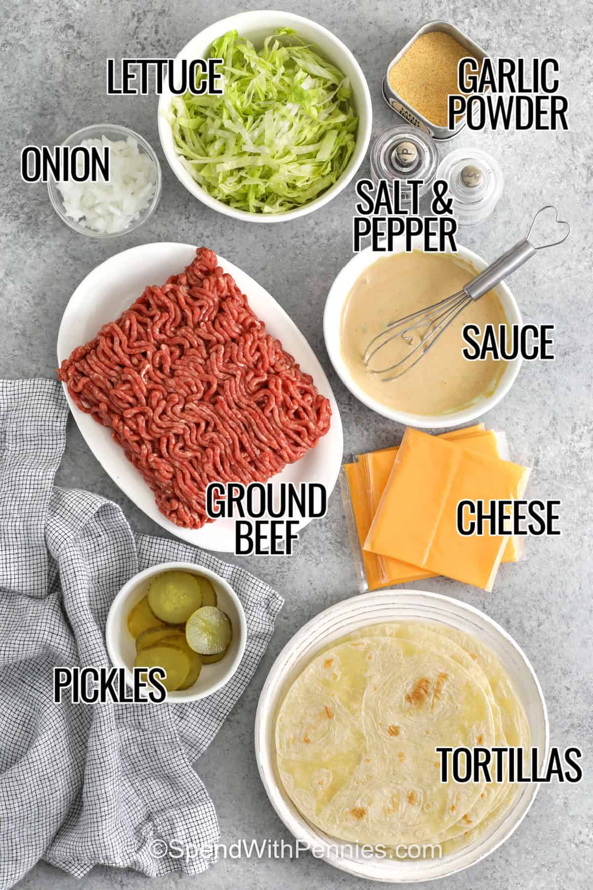 all of the ingredients in smash burger tacos