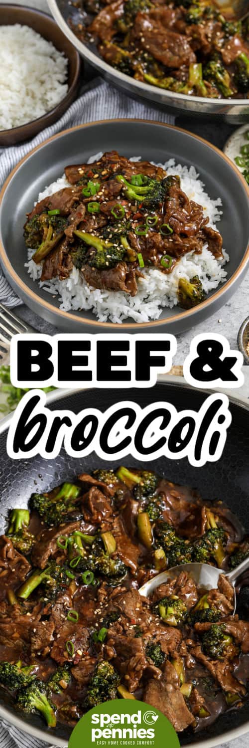 This beef and broccoli recipe brings together tender beef, bright broccoli florets, and a simple sauce that tastes like it came from your favorite takeout spot. Cooking the beef in batches gives better browning, while the broccoli adds freshness and texture. It is an easy skillet recipe that feels balanced, comforting, and especially useful for quick dinners at home. #spendwithpennies Beef and Broccoli Recipe in the pan and plated with a title