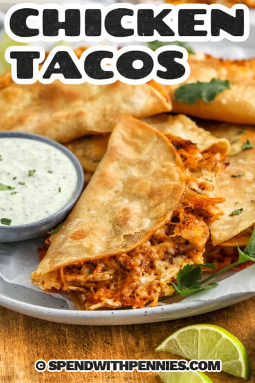 plate of Crispy Chicken Tacos with a title