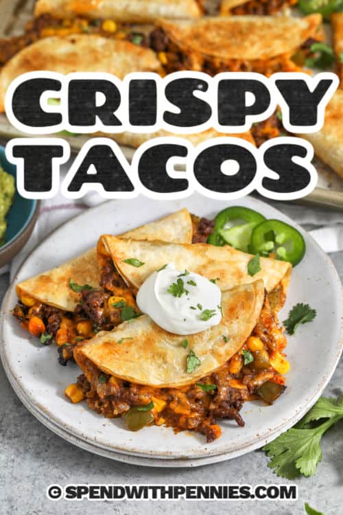 plated Crispy Tacos with a title