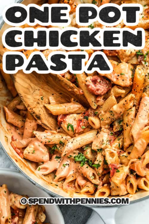 creamy One Pot Chicken Pasta with a title