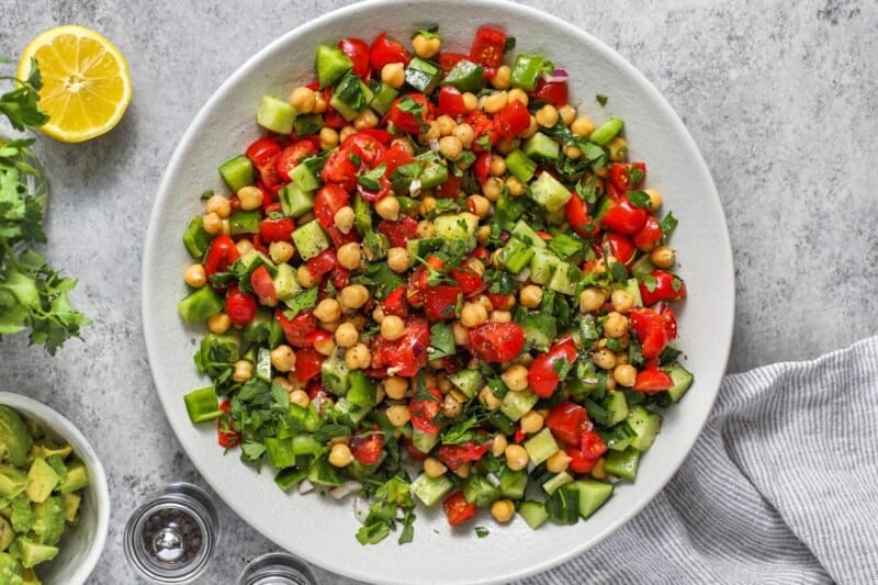 a bowl of chickpea salad