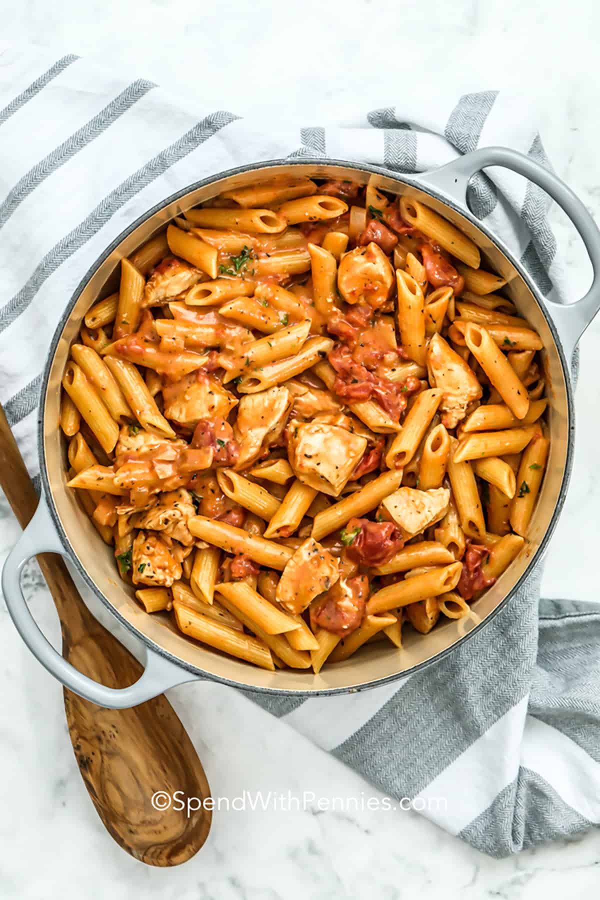 creamy One Pot Chicken Pasta in the pot