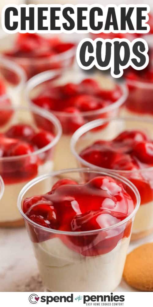 Cheesecake Cups with berries and a title