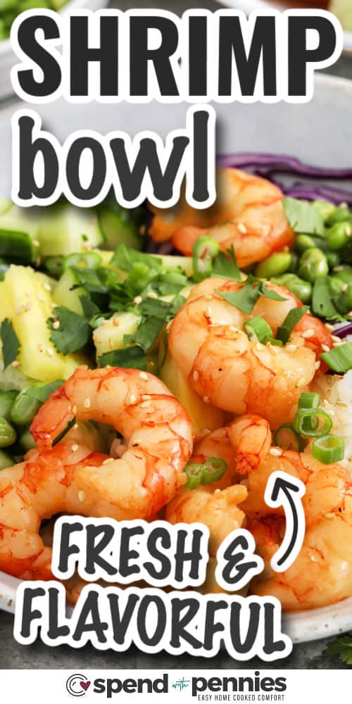 fresh and flavorful Shrimp Bowl with writing