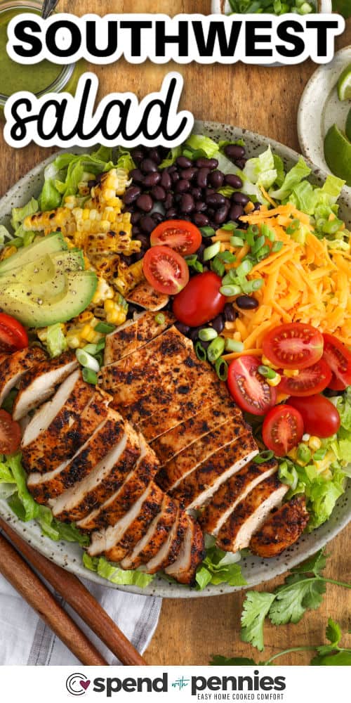 top view of Southwest Salad in a bowl with a title