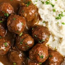 close up of plated Slow Cooker Meatballs