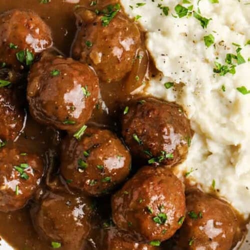 close up of plated Slow Cooker Meatballs