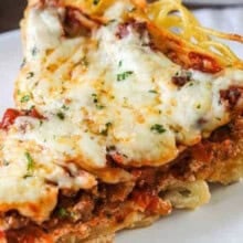 close up of Spaghetti Pie slice