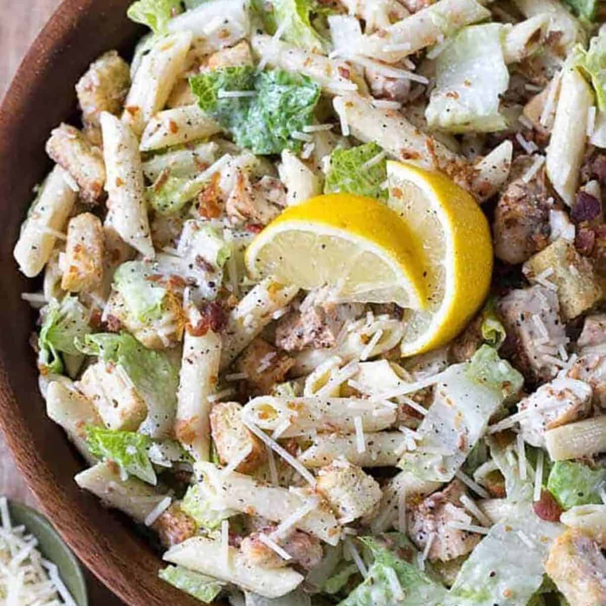 bowl of Chicken Caesar Pasta Salad