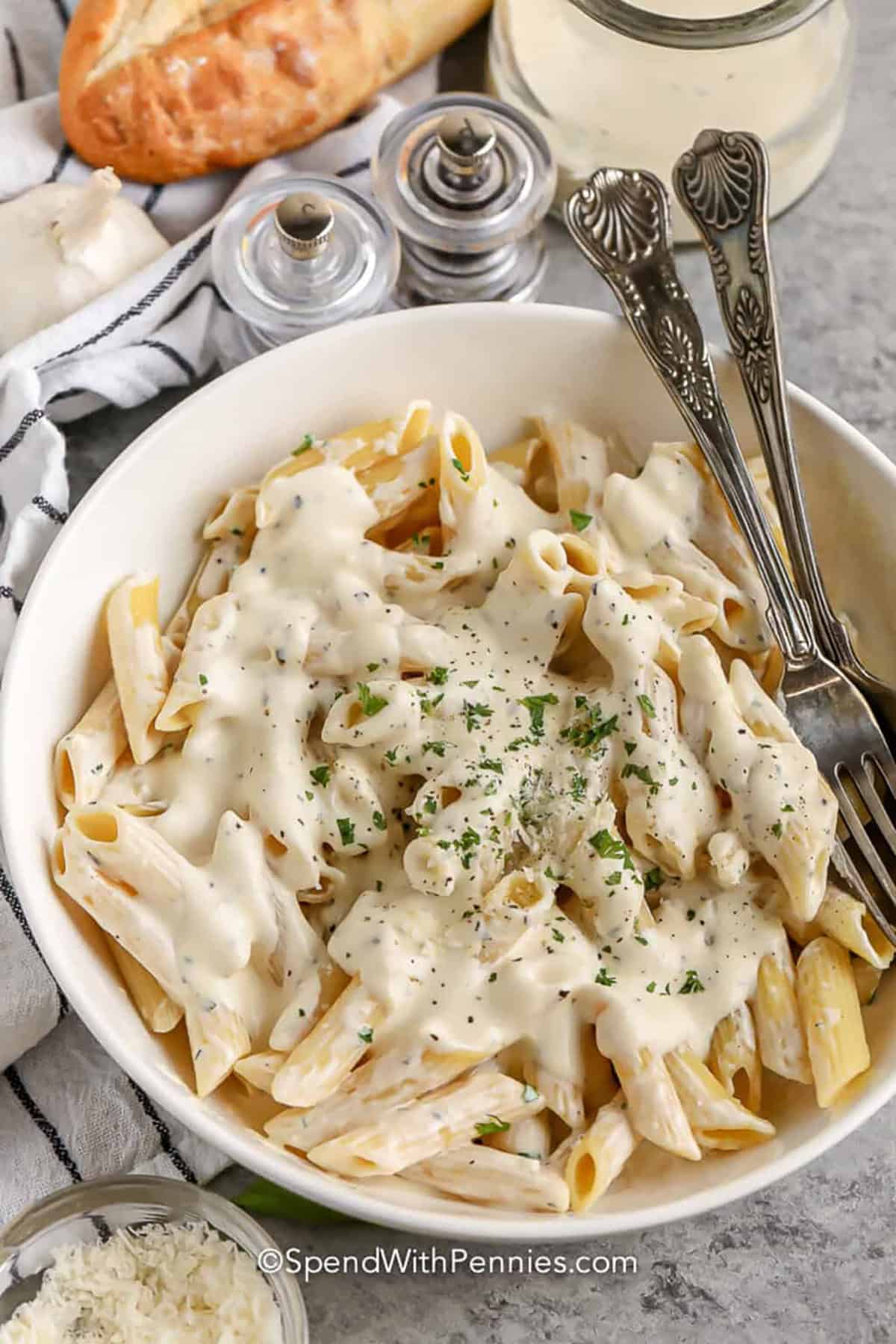 plated pasta with Cream Cheese Pasta Sauce