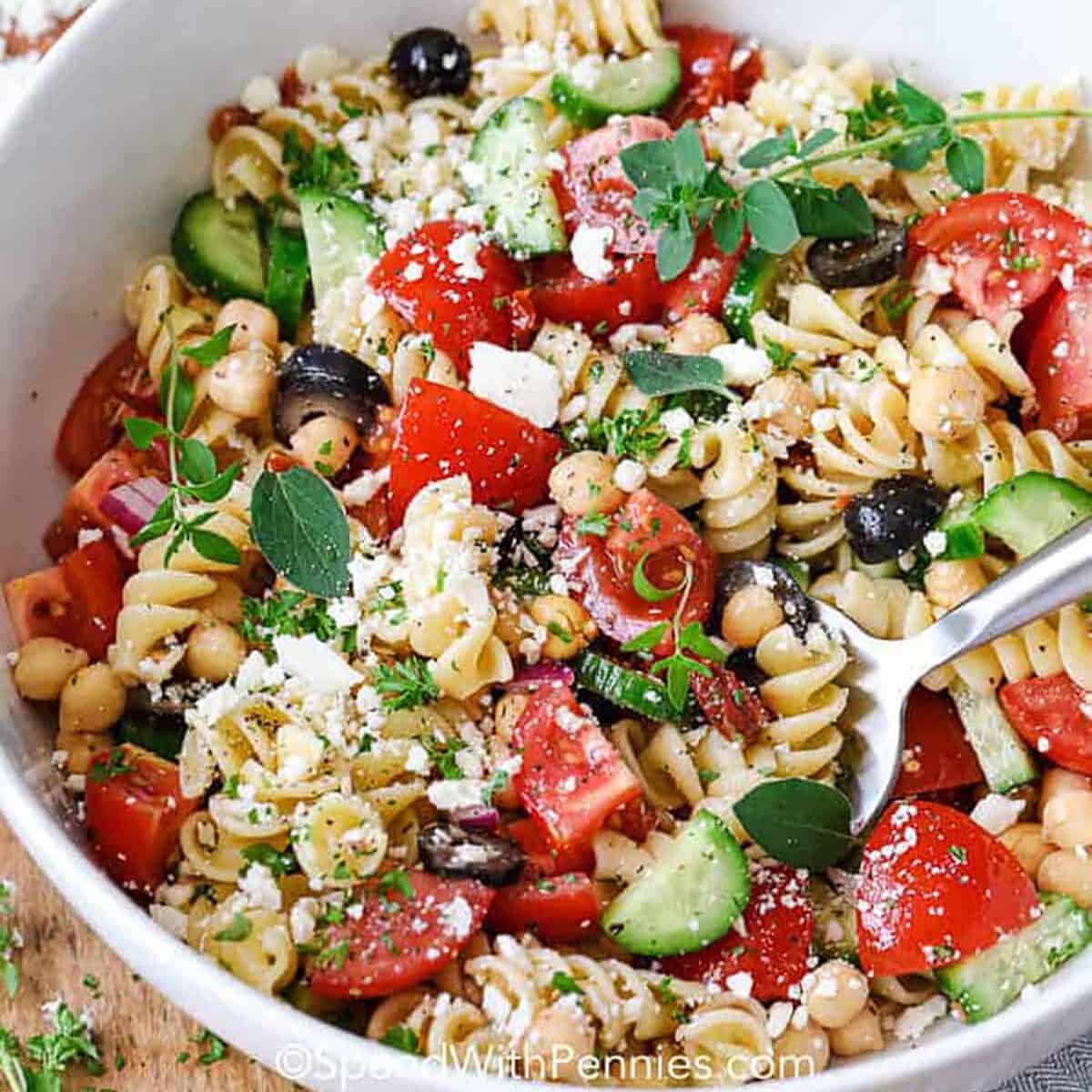 plated Mediterranean Pasta Salad