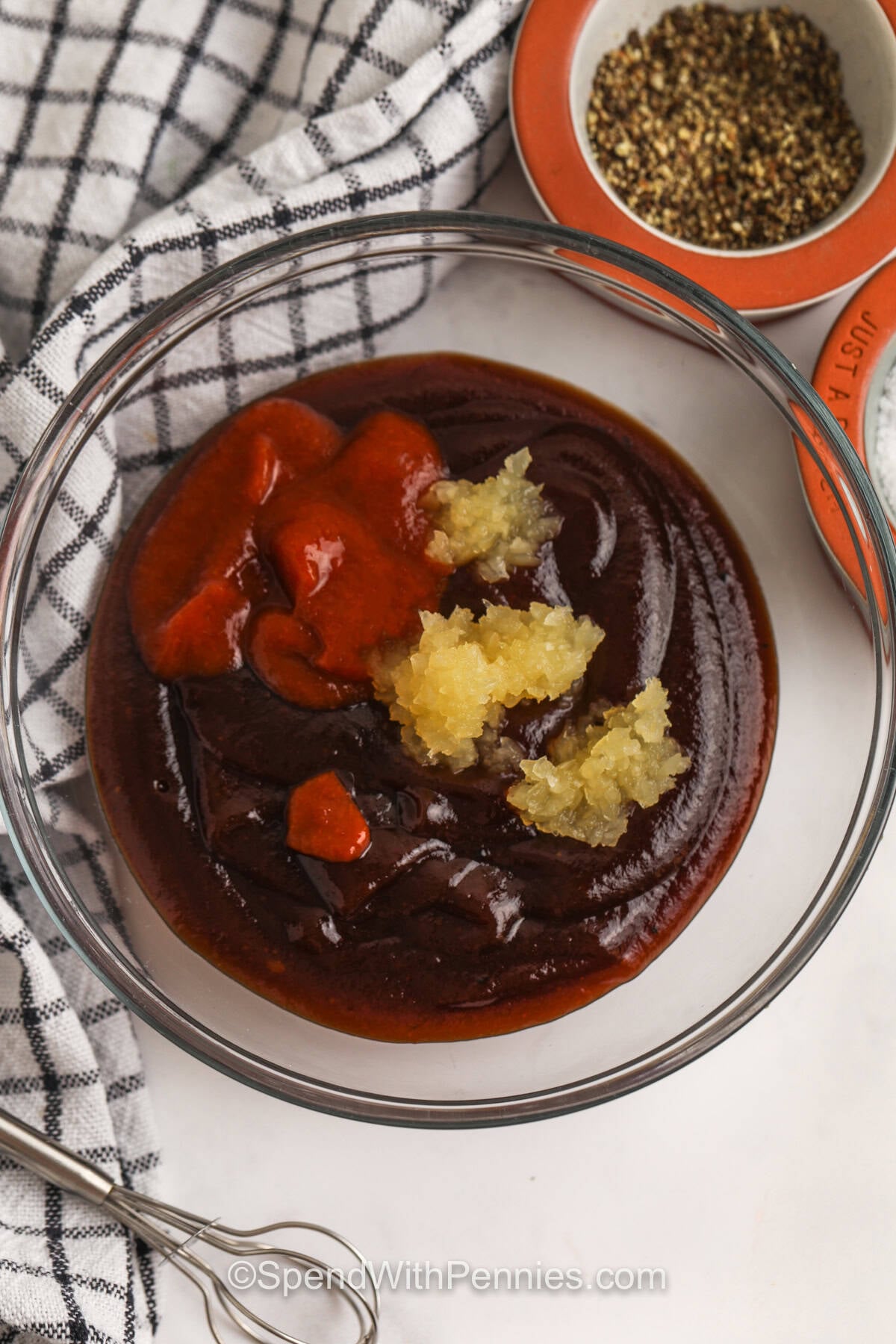 adding ingredients together to make sauce for BBQ Chicken Wings