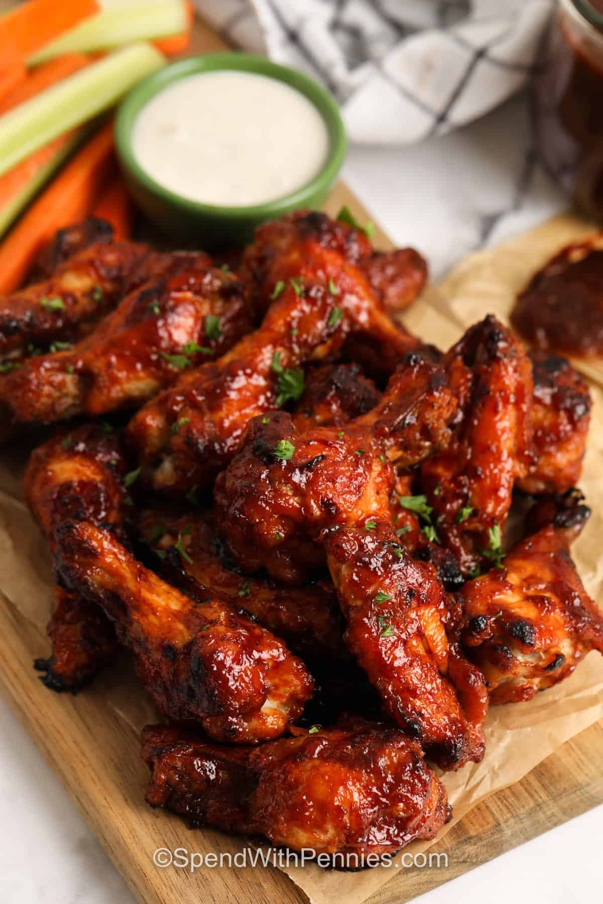BBQ Chicken Wings with carrots and celery