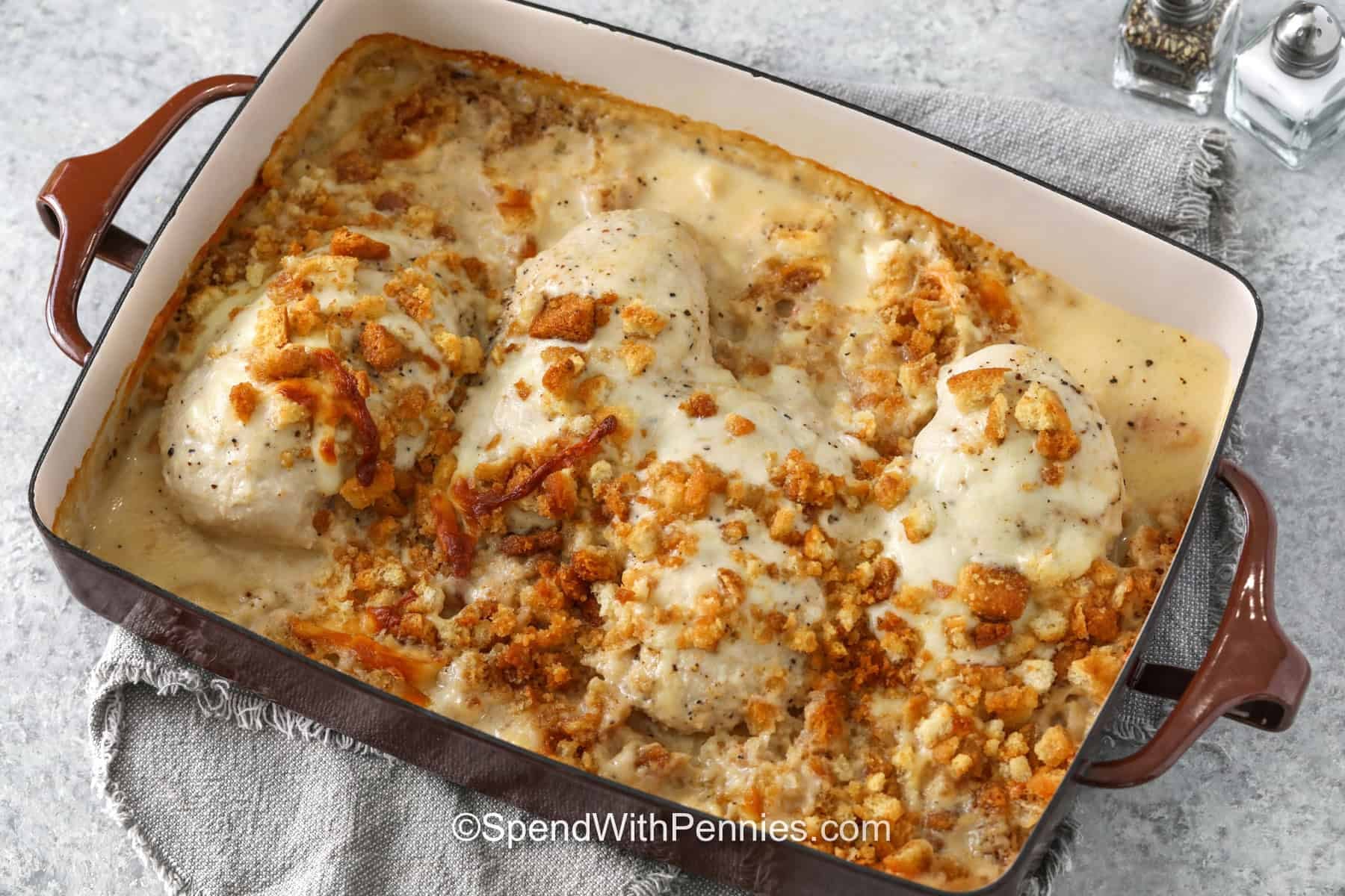 Creamy Caesar Chicken With a Crispy Crouton Topping