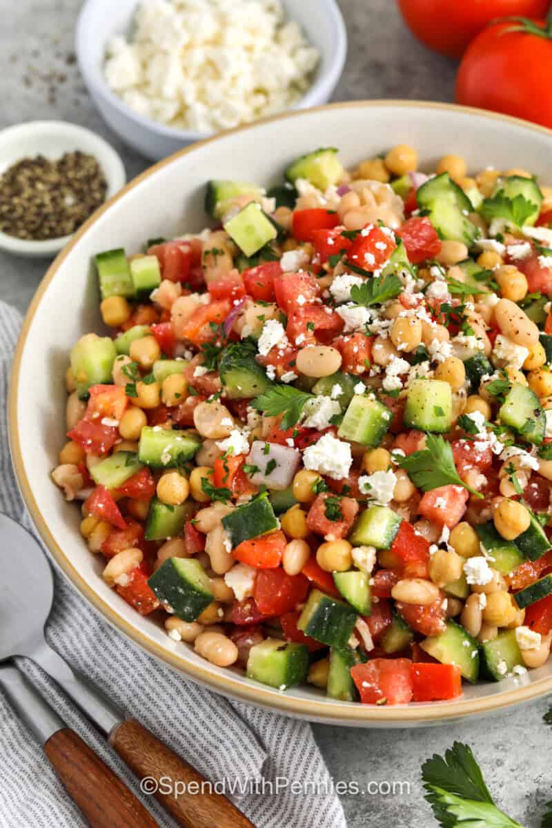 close up of Dense Bean Salad in bowl