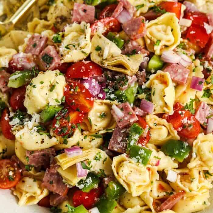 close up of Italian Tortellini Salad