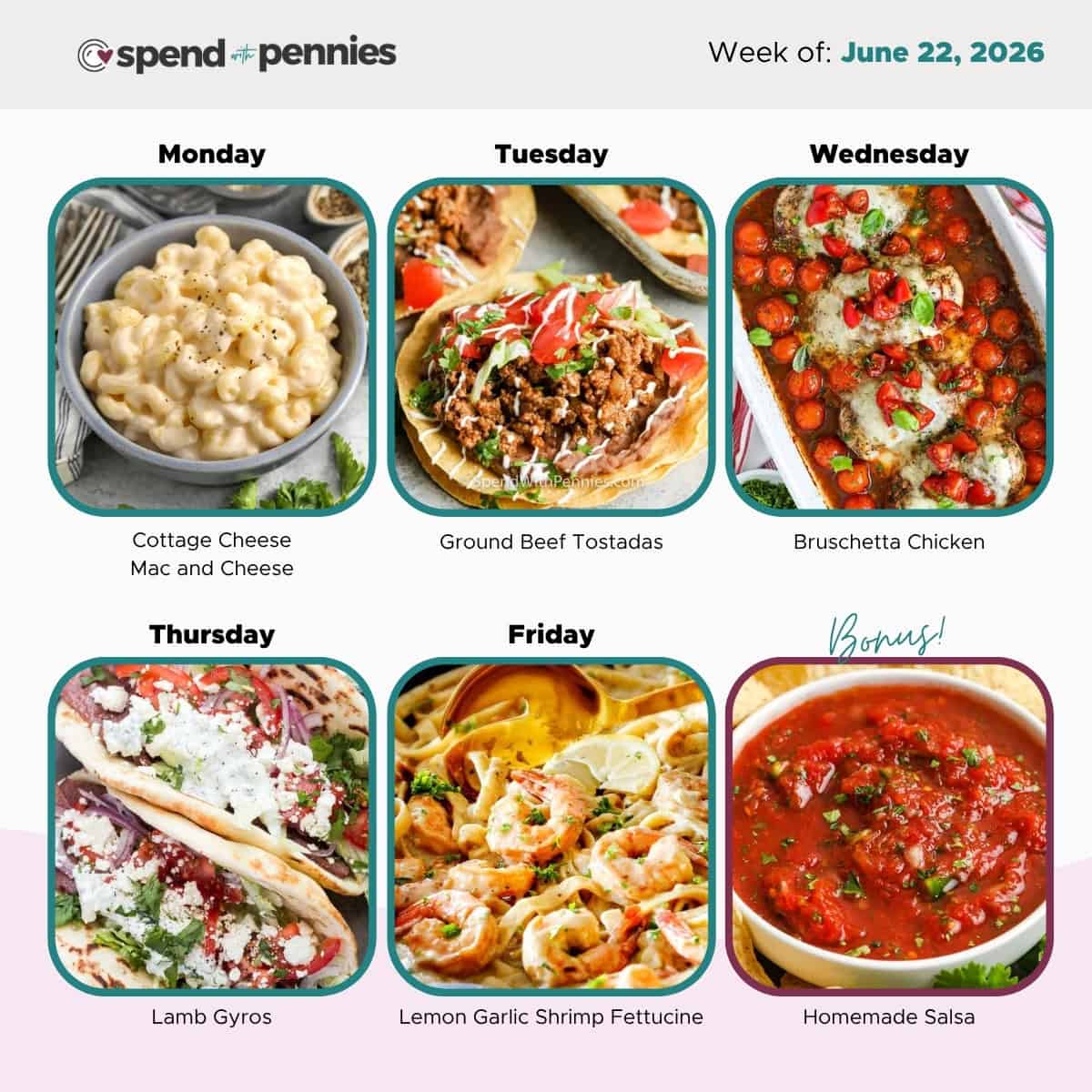 Weekly Meal Plan for June 22, 2026 Hero