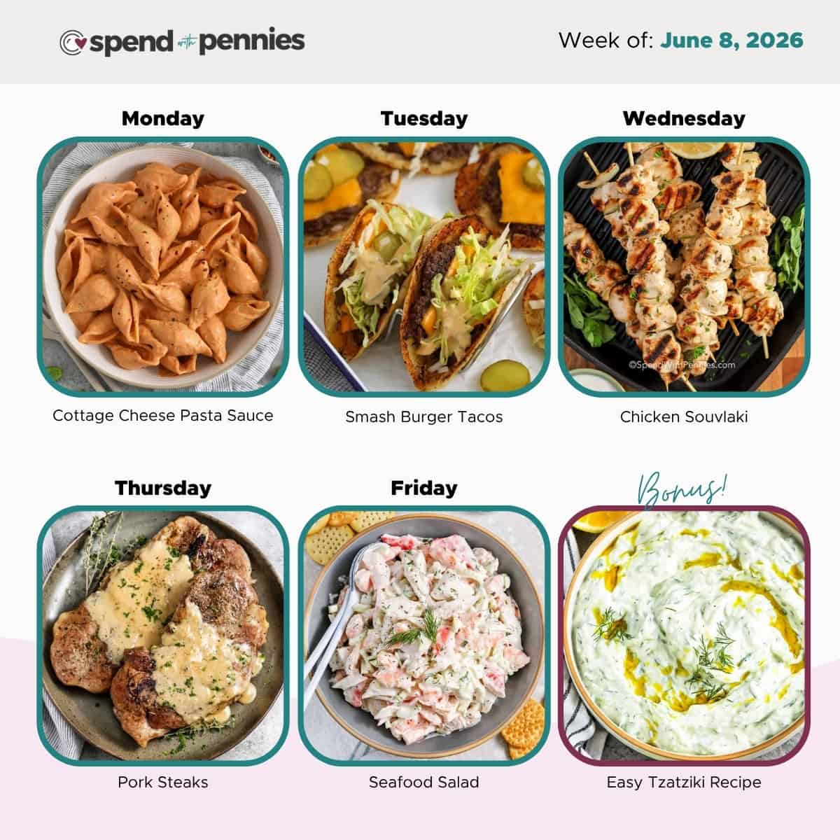 Weekly Meal Plan for June 8, 2026 Hero