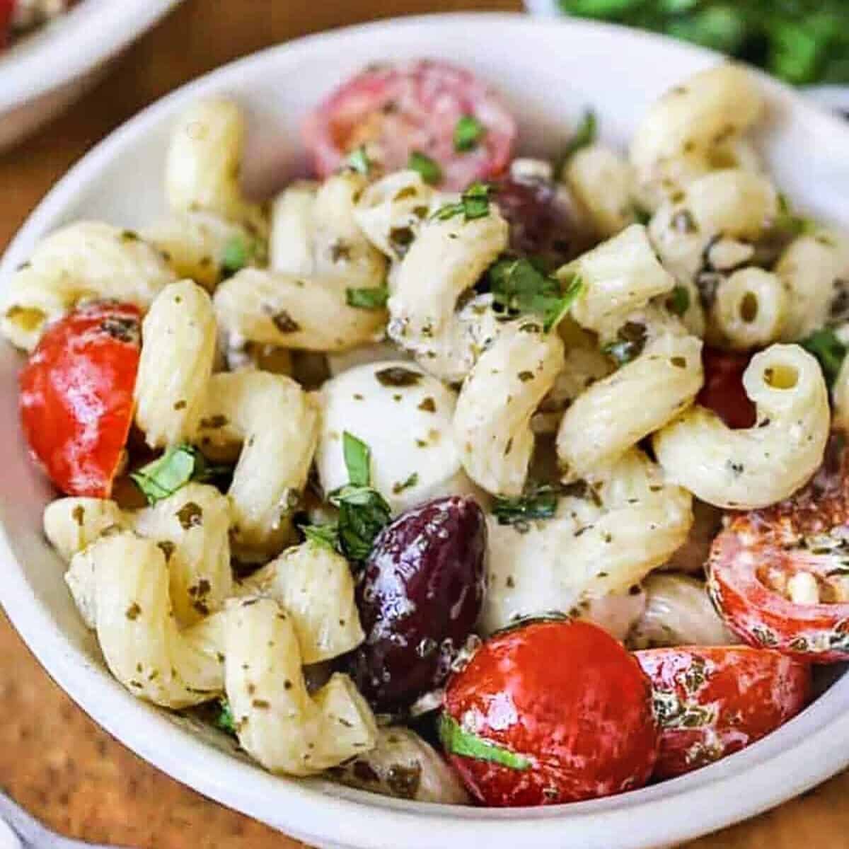 bowl of Pesto Pasta Salad