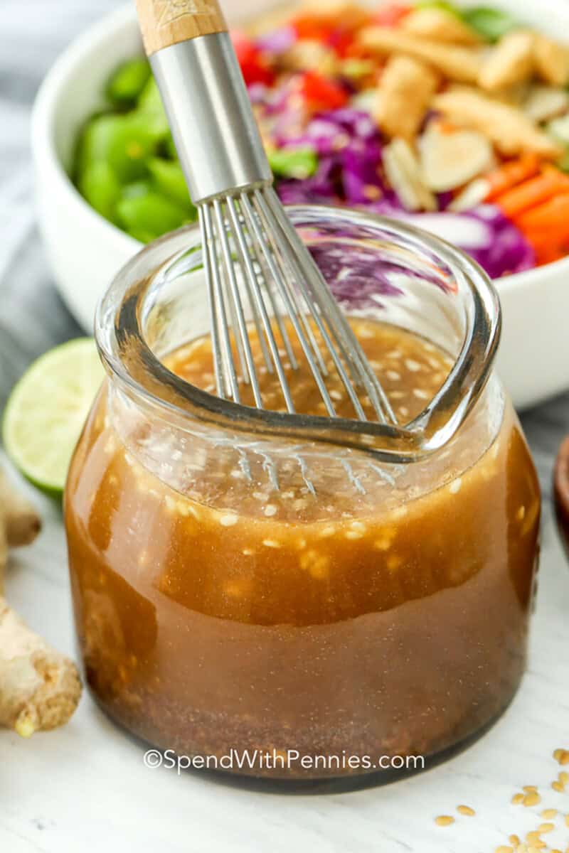 whisking Sesame Ginger Dressing in a jar