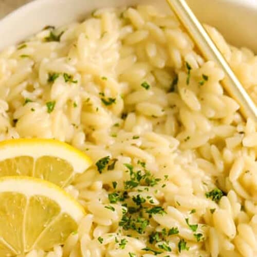 close up of creamy Lemon Orzo