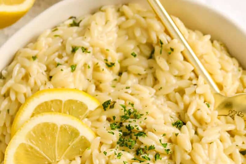close up of creamy Lemon Orzo