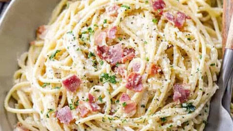 cheesy Spaghetti Carbonara on a plate