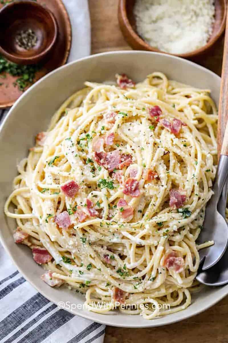 cheesy Spaghetti Carbonara on a plate