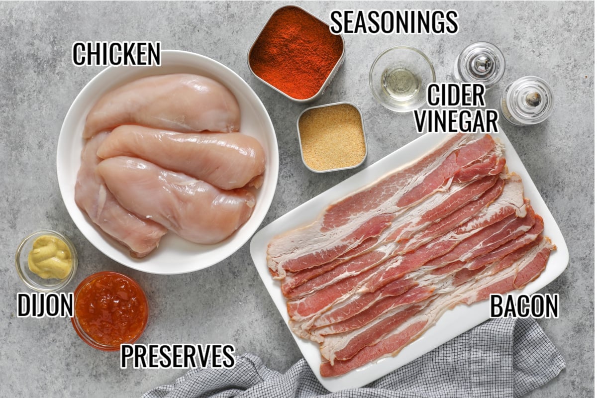 ingredients for bacon wrapped chicken on the counter