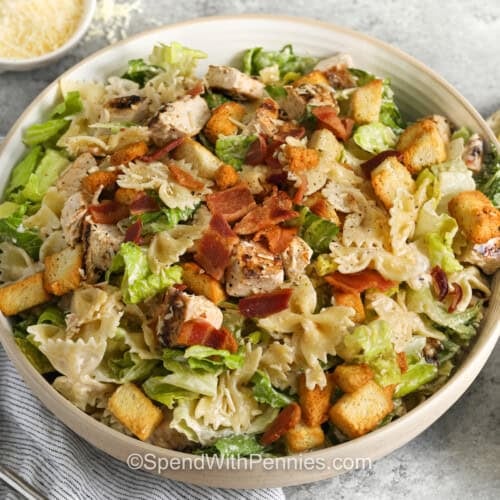 bowl of Chicken Caesar Pasta Salad
