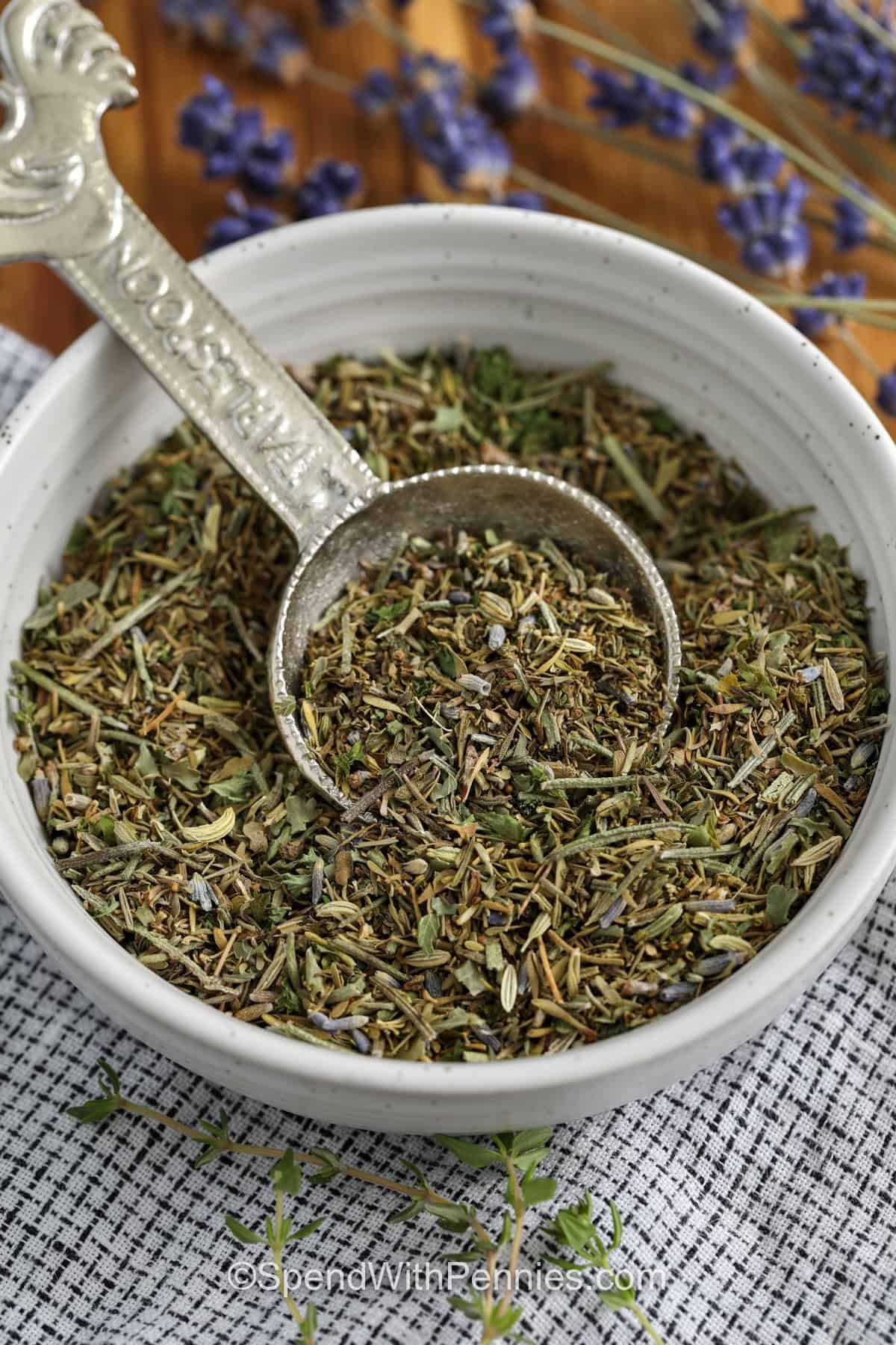 close up of Herbes de Provence in bowl