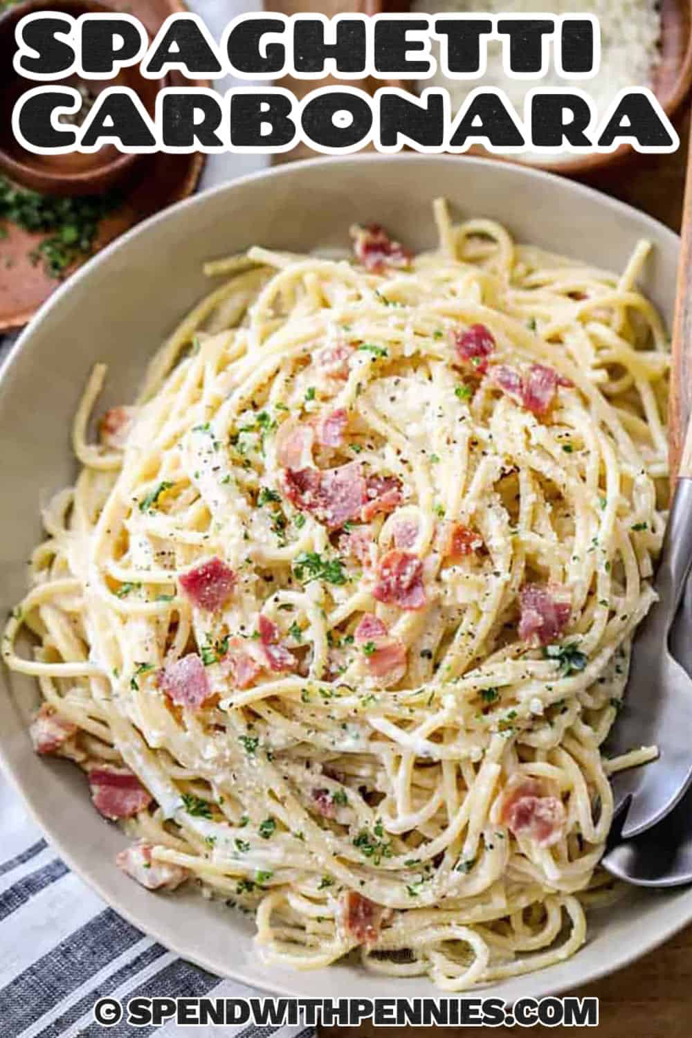 topped with the Spaghetti Carbonara title