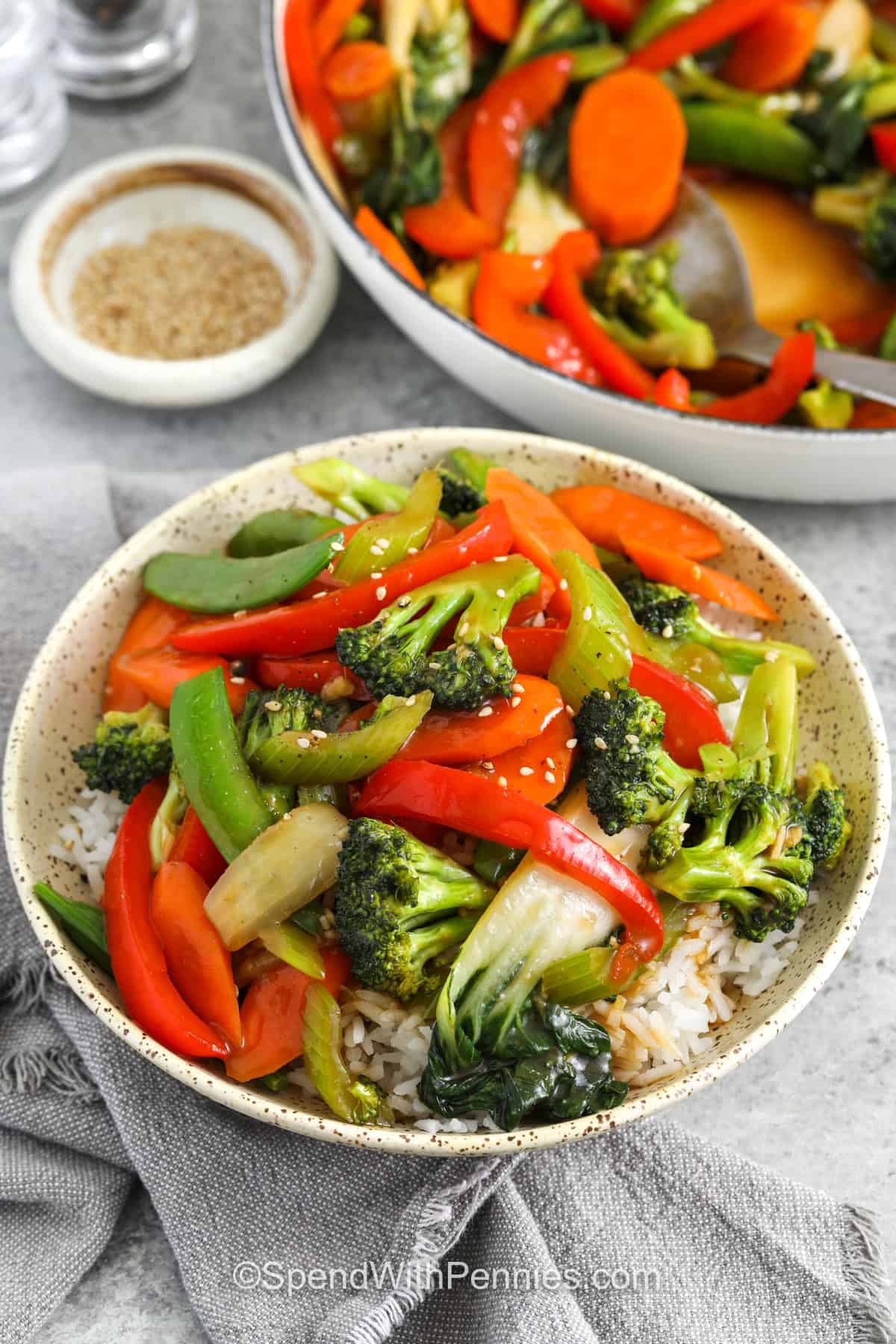plated Stir Fry Vegetables with sesame seeds