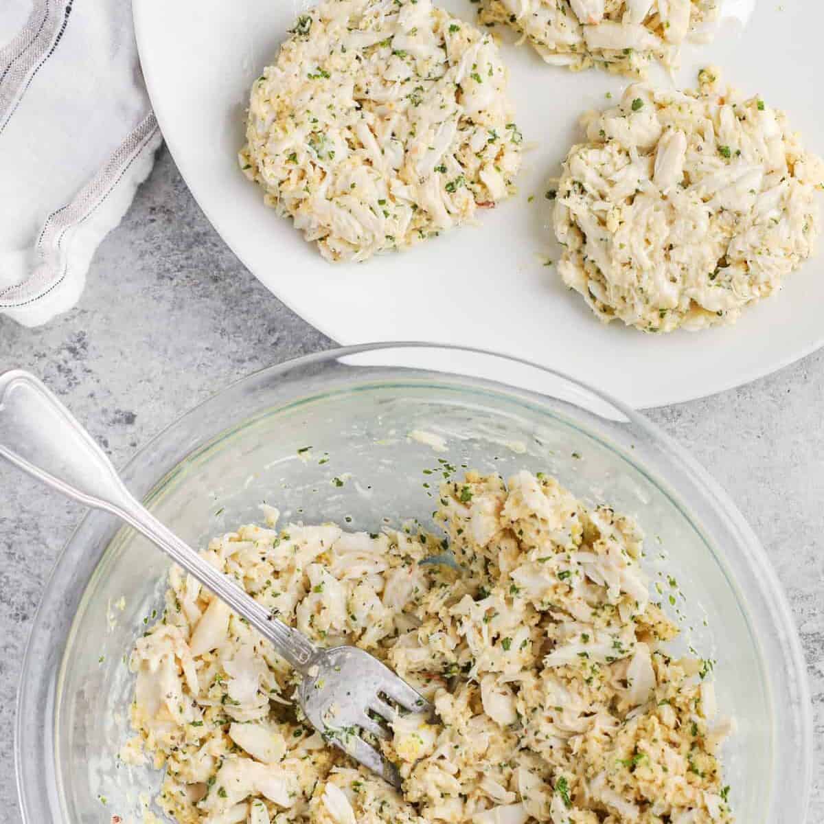 mixing ingredients to make Easy Crab Cakes
