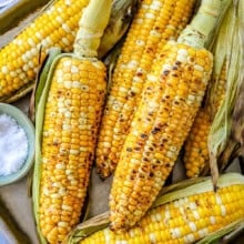 sheet pan with Grilled Corn on the Cob and salt