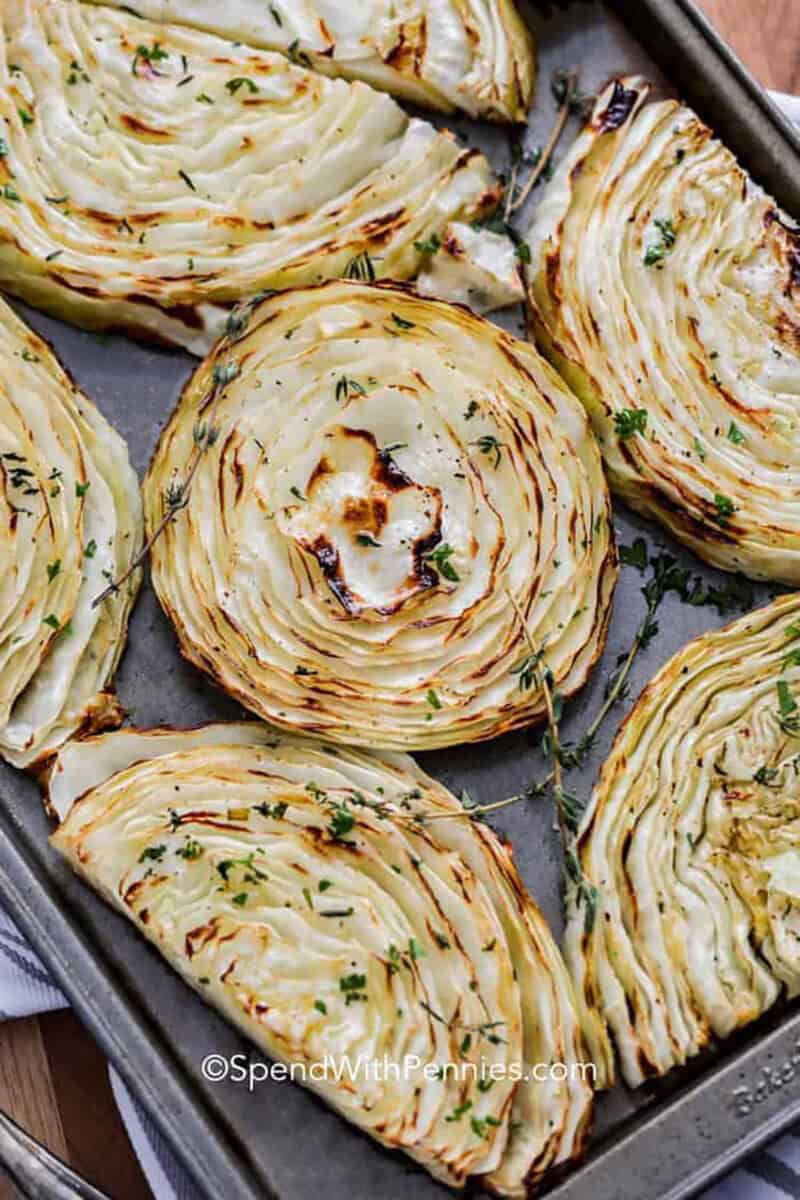 tender Roasted Cabbage Steaks on the sheet pan cooked