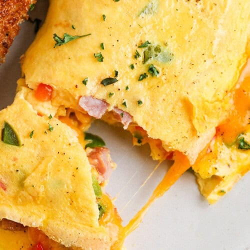 close up of cheesy Denver Omelet