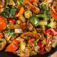 close up of Pork Stir Fry in a pan