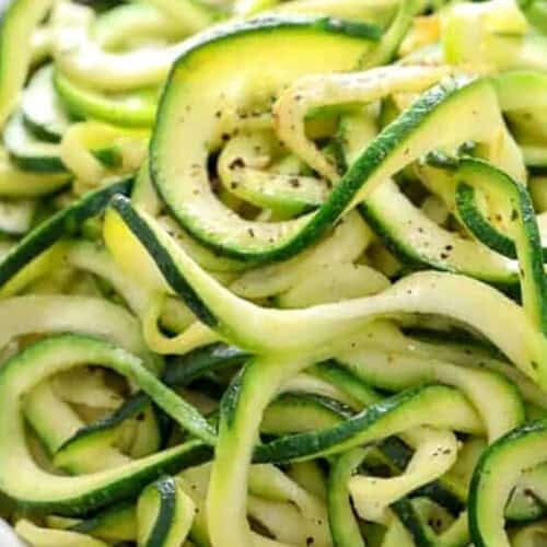 close up of Zucchini Noodles